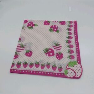 *RARE* Vintage Betsey Johnson Designer Scarf 💎 Ivory Pink Strawberry Embroidery